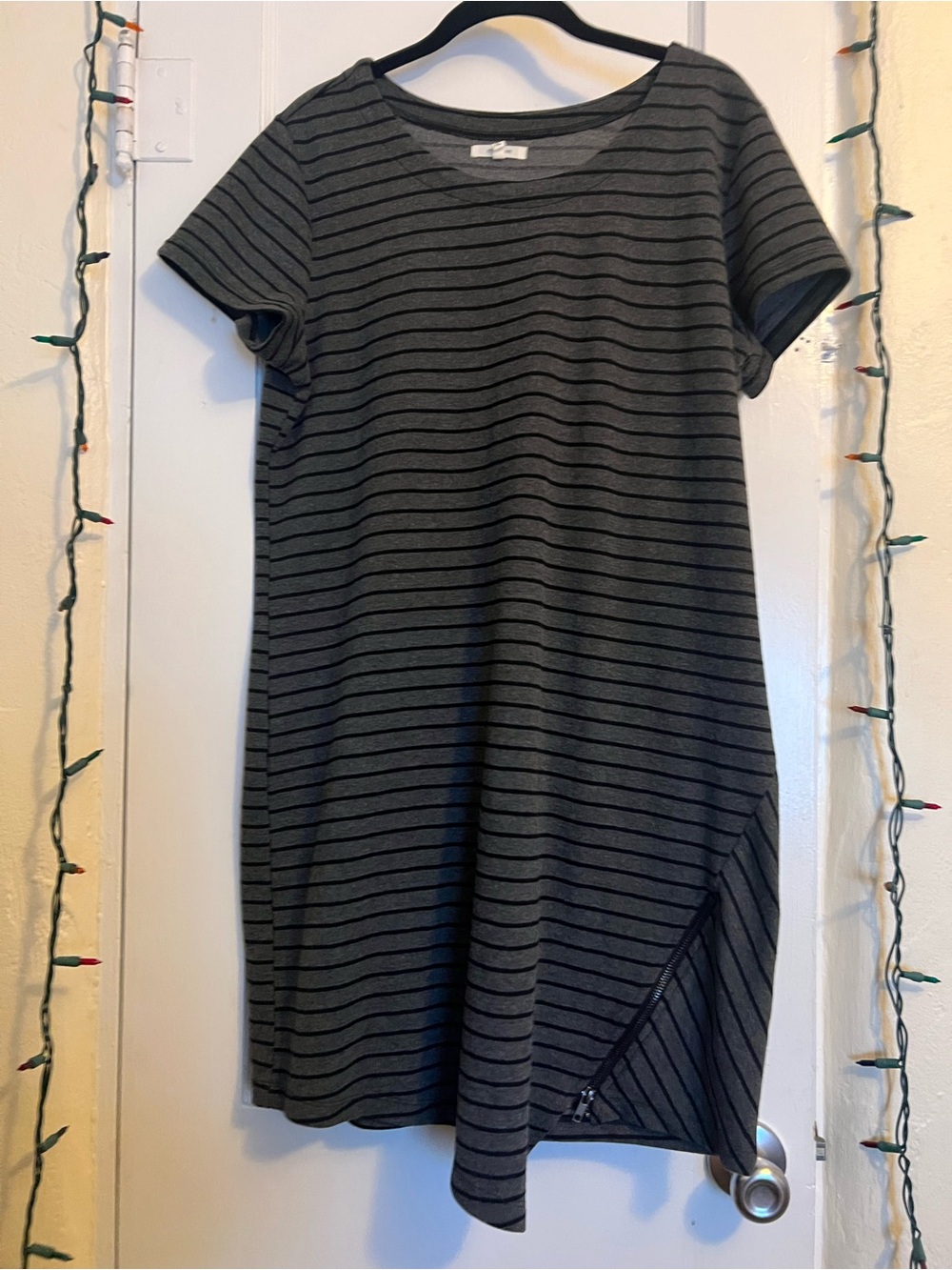 Maurices Gray and Black Striped Short-Sleeve A-Line Mini Dress, XL